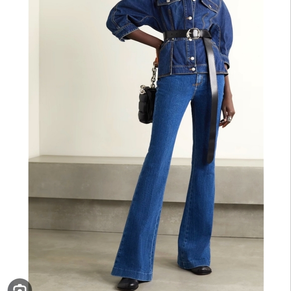 NWT$900 Alexander McQueen Dark Blue High Rise Flare Jeans Sz 24 - Picture 2 of 15